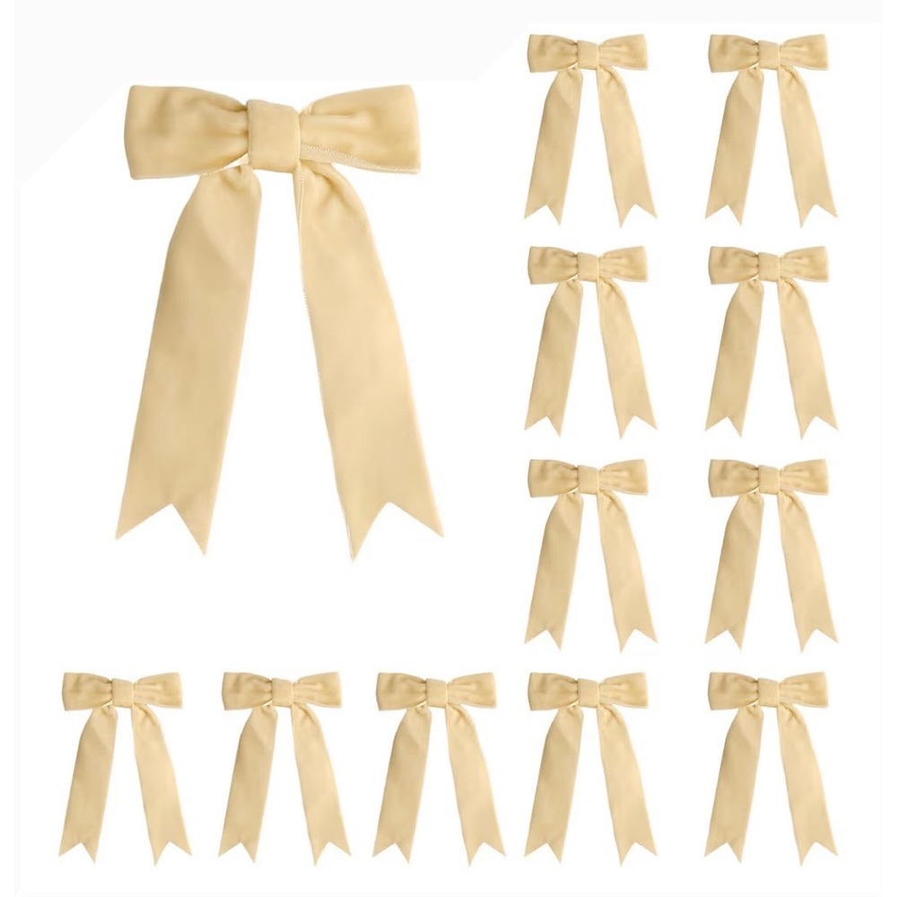 NEW 12 Piece Cream Velvet Christmas Holiday‎ Decor Bows Long Tail Ribbon